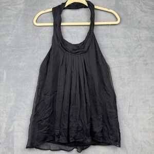 Black Halo Halter Neck Pleated 100% Silk Top Size 10‎